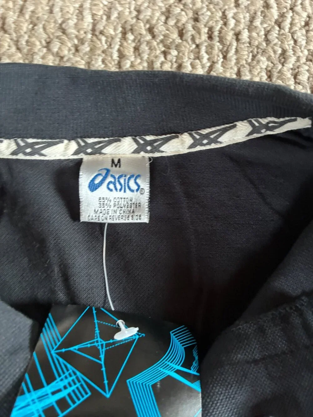NWT Vintage 80s 90s Asics Black Polo Logo Shirt Size Med